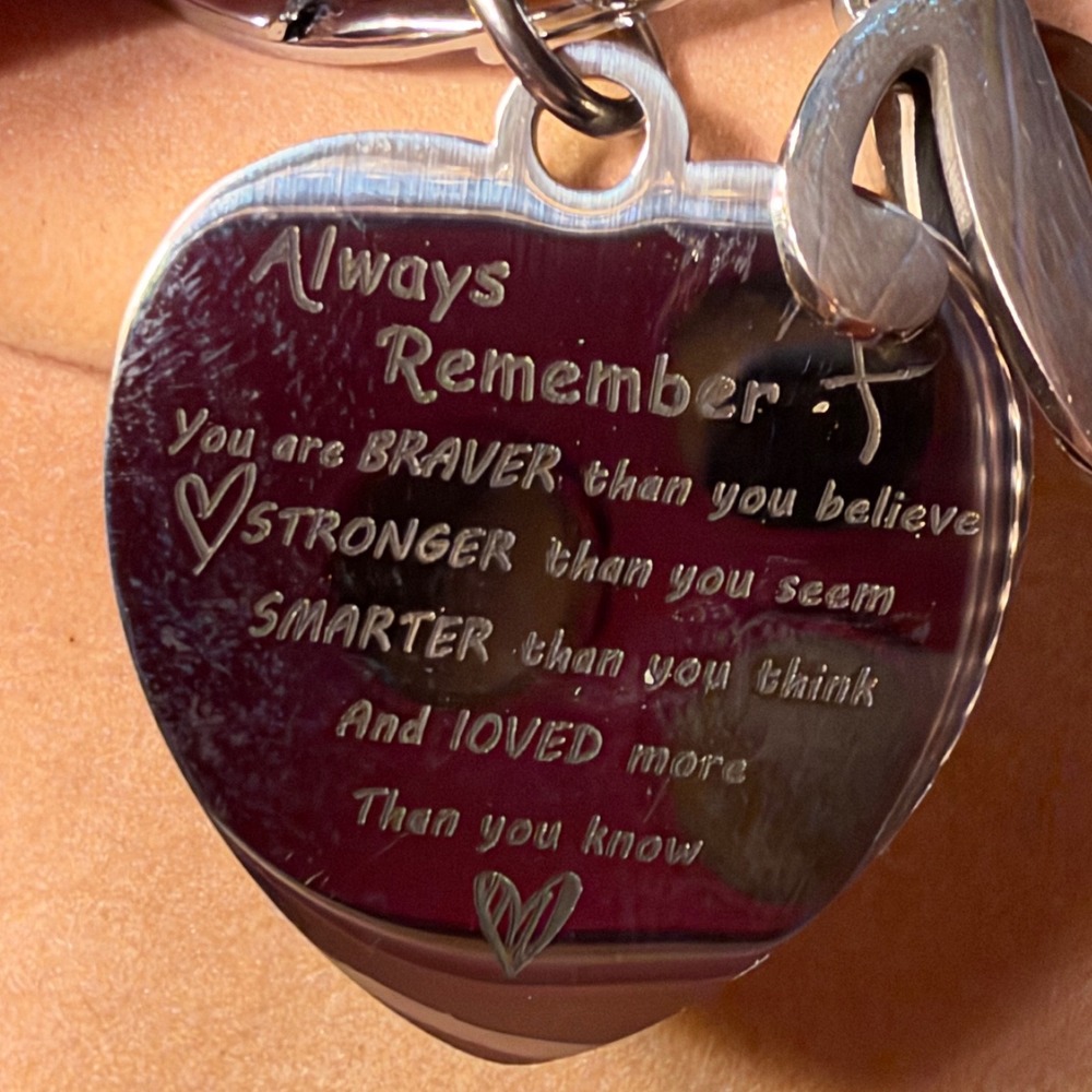 Inspirational Heart Keychain Engraved Braver Stronger Smarter u